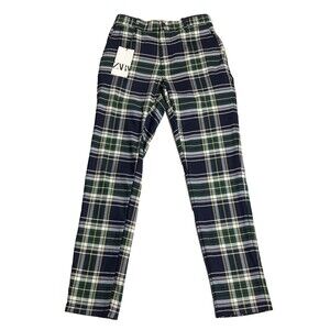 Zara Carrot Fit Pants Womens US 29 Blue Tartan Plaid Tapered Leg Preppy Academia